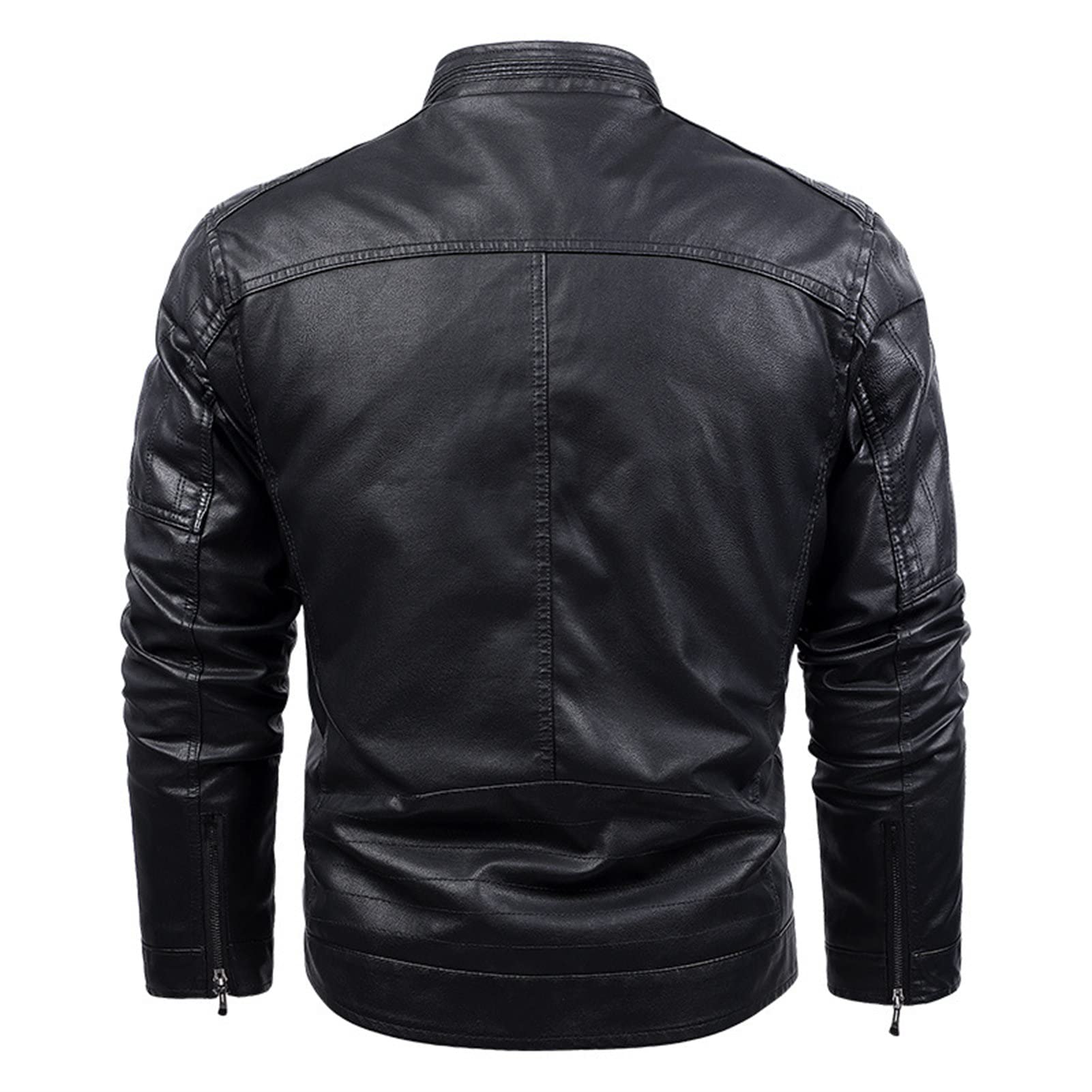 Maiyifu-GJ Men Vintage Stand Collar Leather Jacket Faux Leather Fleece Lined Motorcycle Jacket Lightweight PU Zip Up Outwear (Black 1,5X-Large)