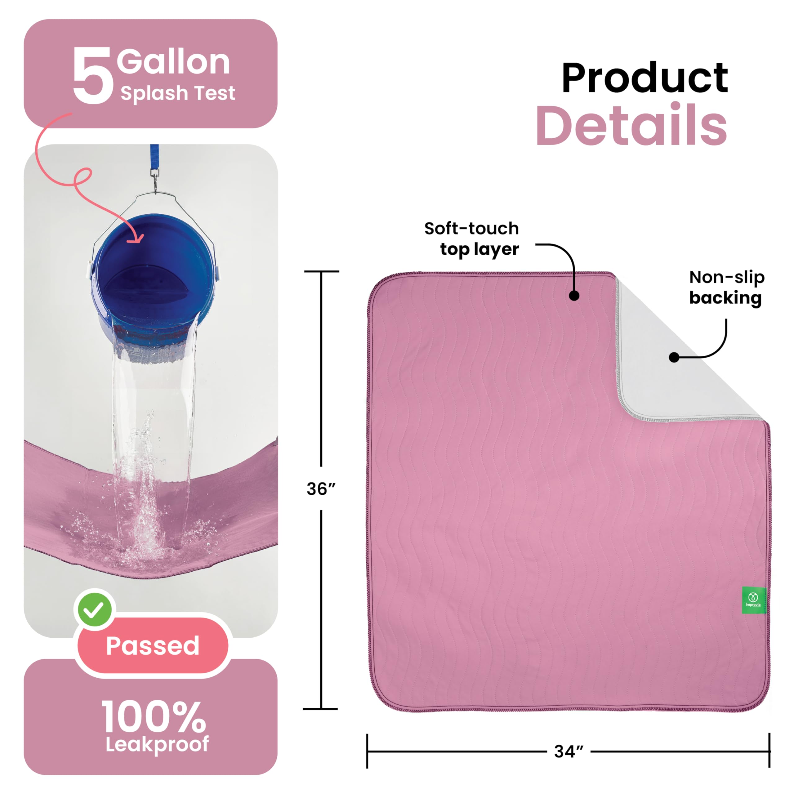 IMPROVIA Lot de 4 alèses lavables, haute absorption et réutilisables pour incontinence pour enfants, adultes, personnes âgées et animaux domestiques, protection imperméable (rose et blanc, 86,4 x 91,4