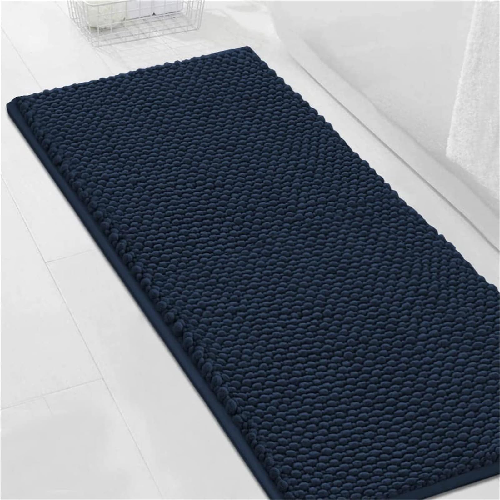 Tapis de bain antidérapant à séchage rapide, lavable, hygiénique, parfait pour les zones glissantes sûres et décoration d'intérieur élégante, 50 x 120 cm, bleu foncé