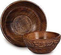 ETROVES Handcrafted Mango Wood Fruit Bowl Set of 2 - Salad Serving Bowls for Kitchen Counter, Fruit Holder, Decor - Medium 8" & Small 6", Brown