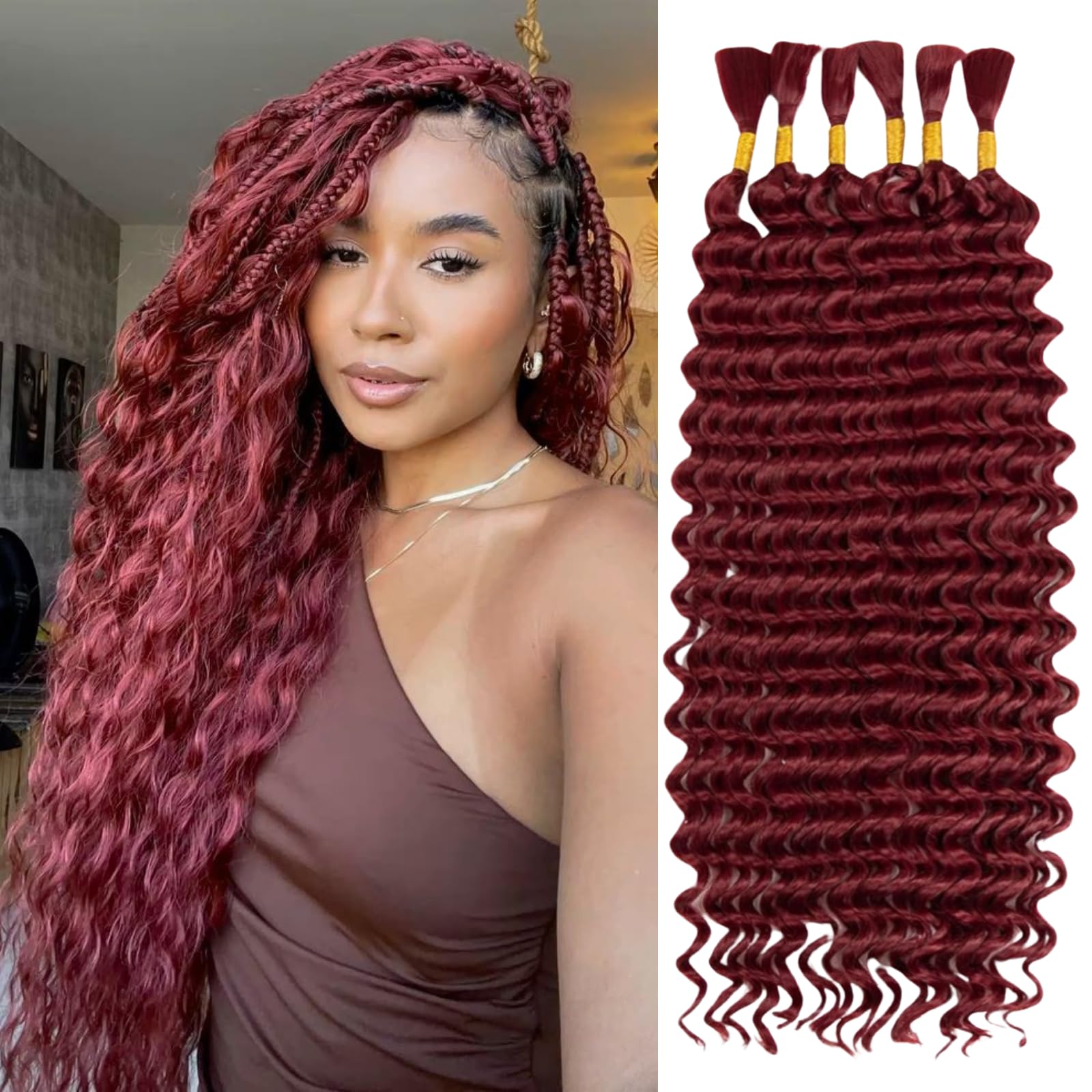 Braiding Hair 200g 18 Inch Deep Water Wave Bulk Hair for Braiding No Weft Bundle Curly Braiding Hair Extensions for Boho Braids Wet and Wavy 6 Bundles