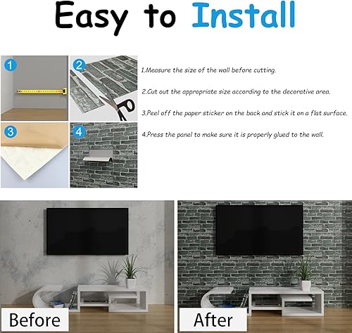 Miniatura 5 de Greymond Paneles de pared 3D para despegar y pegar en roca, 20 piezas de papel tapiz 3D de espuma XPE, paneles de pared de ladrillo sintético para