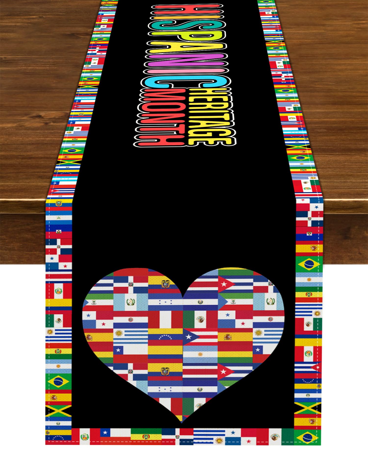 NepnuserHispanic Heritage Month Table Runner Love Heart Latino Countries Flags Decoration Home Kitchen Dining Room Decor (13" x 72")
