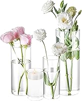 Homjoy 4 Pack Clear Glass Cylinder Vases 4-10 Inch Tall - Hurricane Candle Holders, Flower Vases for Wedding Centerpieces & Home Decor