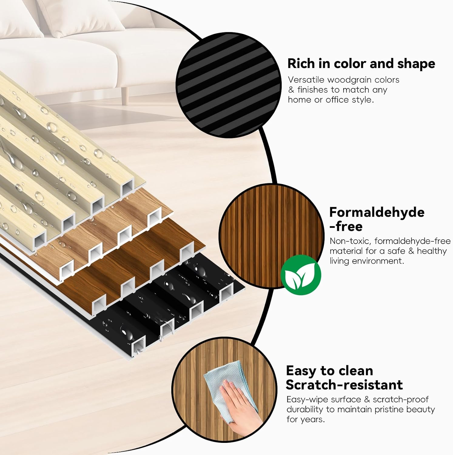 RITOLLO 10Pack WPC Slat Wall Panels, 90.6 x 6.6 x 0.9Inches 3D Accent Wall Panels for Interior Home Decor, Fluted Wood Paneling for Living Room, TV Background, Office, Bedroom (Teak)