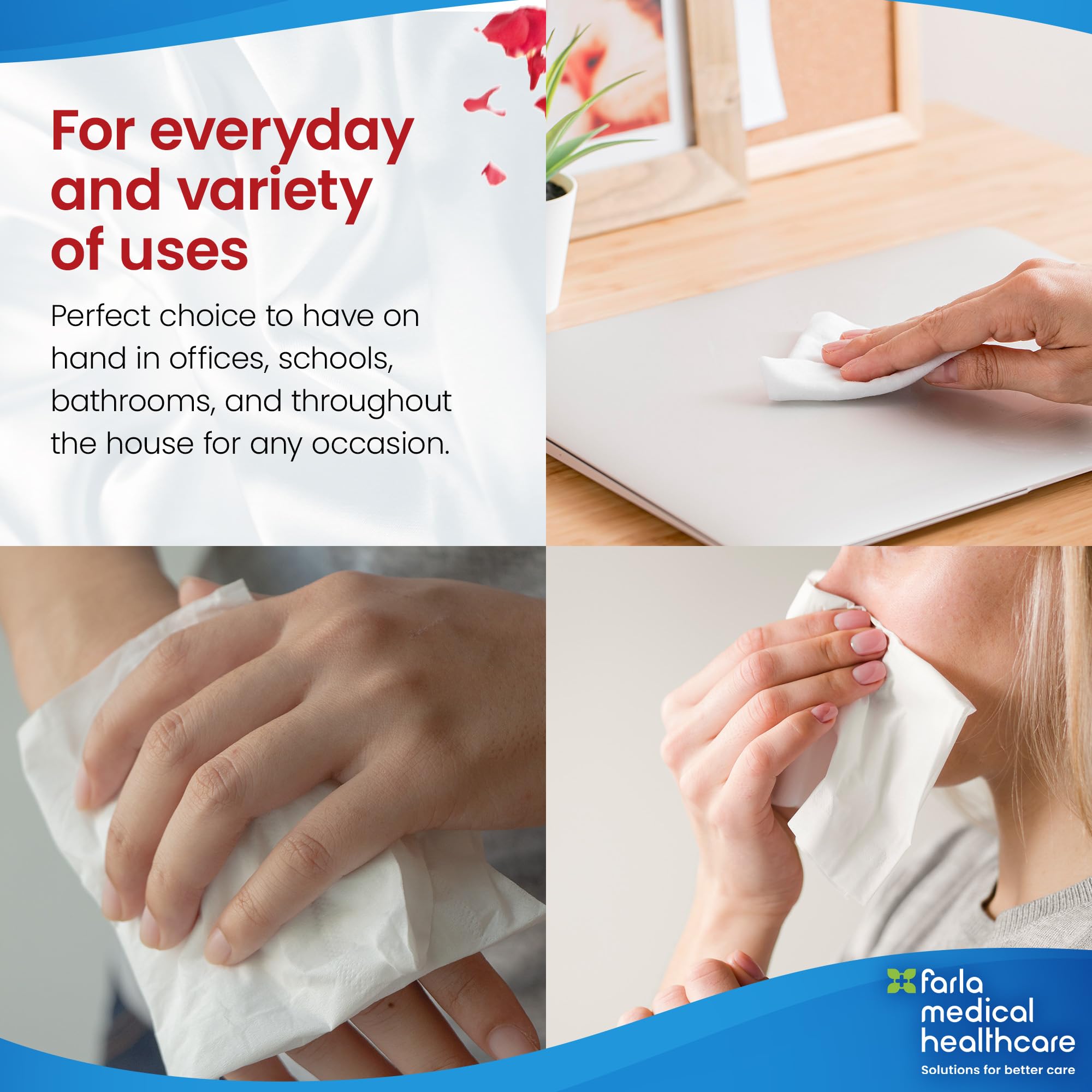 Farla Medical Healthcare Facial Tissues, Pack of 12 Tissue Boxes - 2-Ply, 100 Sheets Soft White Tissue Paper - Versatile for Home, Office, Schools & Healthcare - Fits Standard Tissue Dispensers