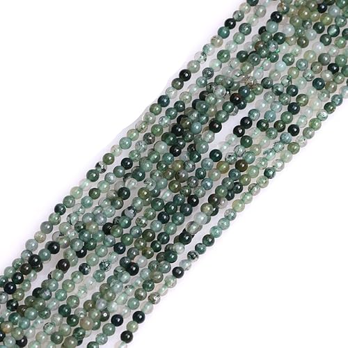GEM-Inside Cuentas sueltas de ágata musgosa natural de 2mm, gemas redondas de cristal de energía con poder curativo para la fabricación de joyas, 15"