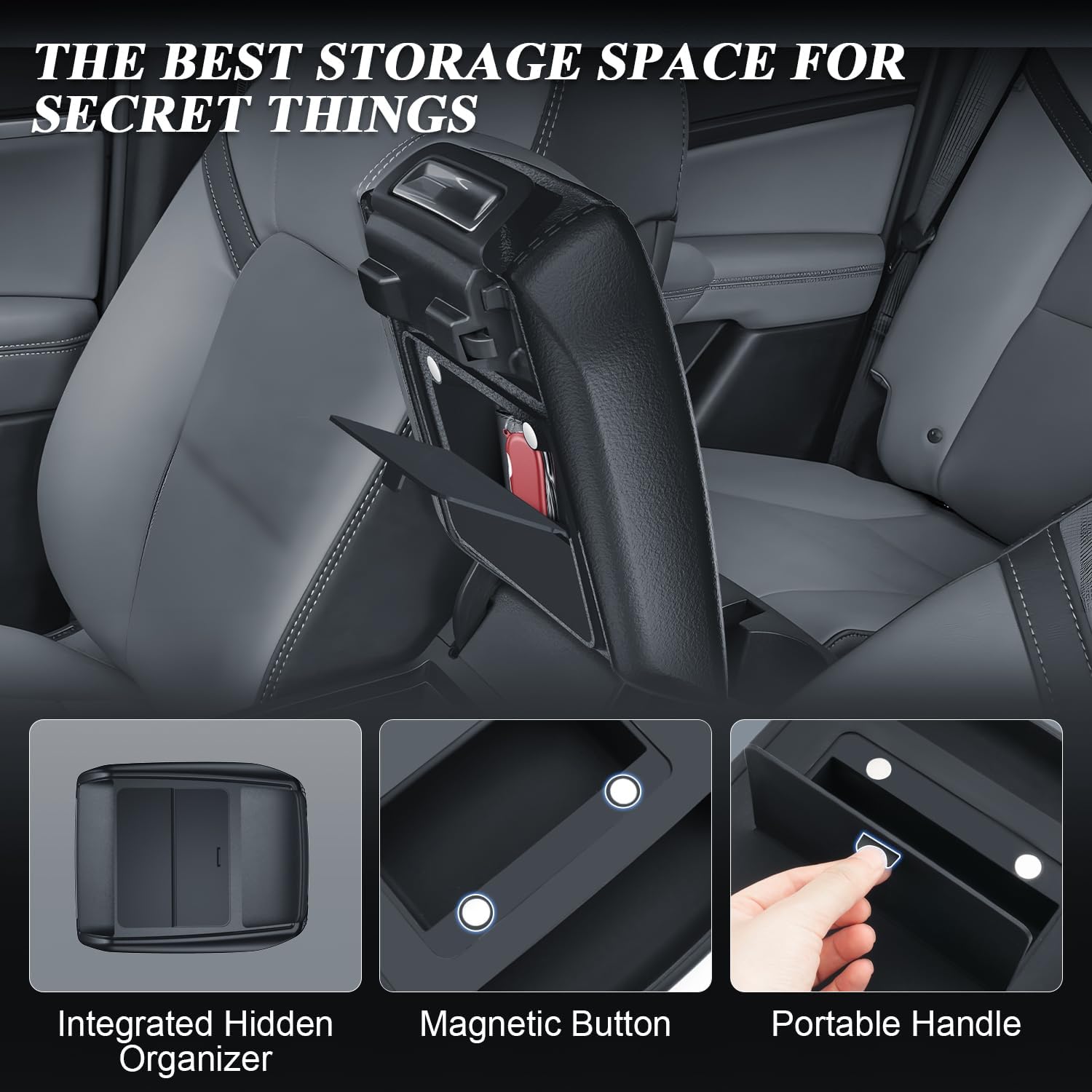 BIBIBO for 2025 2026 Colorado Center Console Cover 2023-2025 2026 Chevy Colorado/2024-2026 GMC Canyon Silicone Arm Rest Cover with Hidden Storage Box 2025 Colorado Armrest Secret Compartment