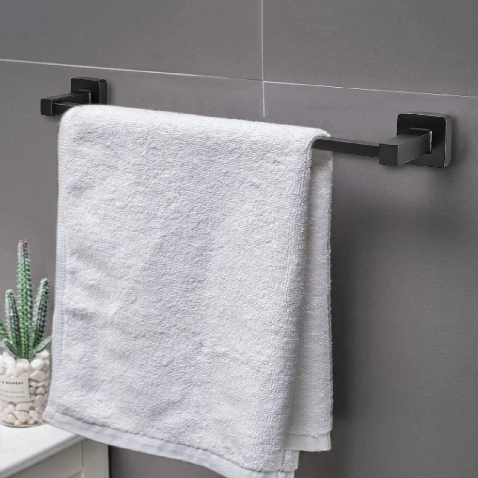 JiGiU Lot de 5 Porte-Serviettes Mural en Acier Inoxydable de 40 cm pour Salle de Bain Porte-Papier Toilette, Anneau Porte-Serviette, Crochet de Serviette Noir