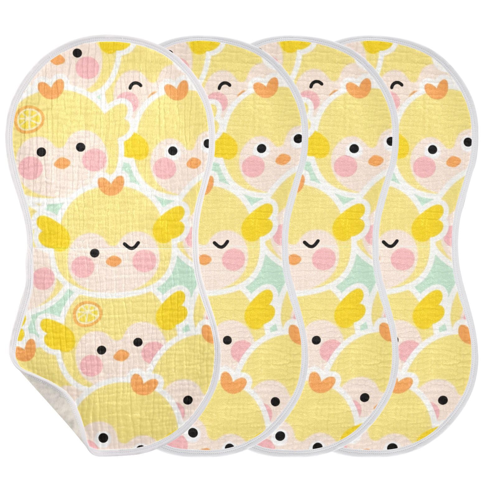 Chiffon en mousseline de coton jaune à motif poulet 56x28 cm lot de 4