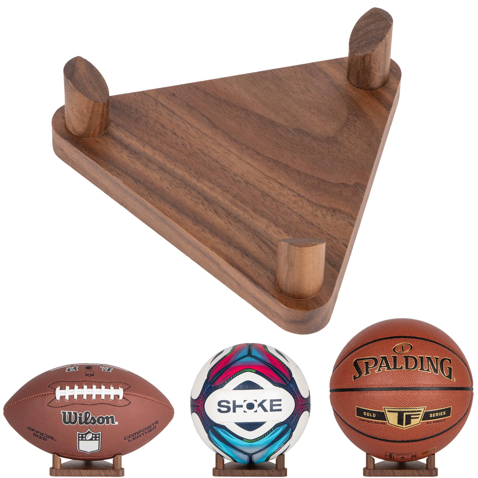 PUERSI Ballständer Ball Halterung Halter Display Ständer, Ballhalter für Fußball Basketball Rugby Volleyball, Walnussholz