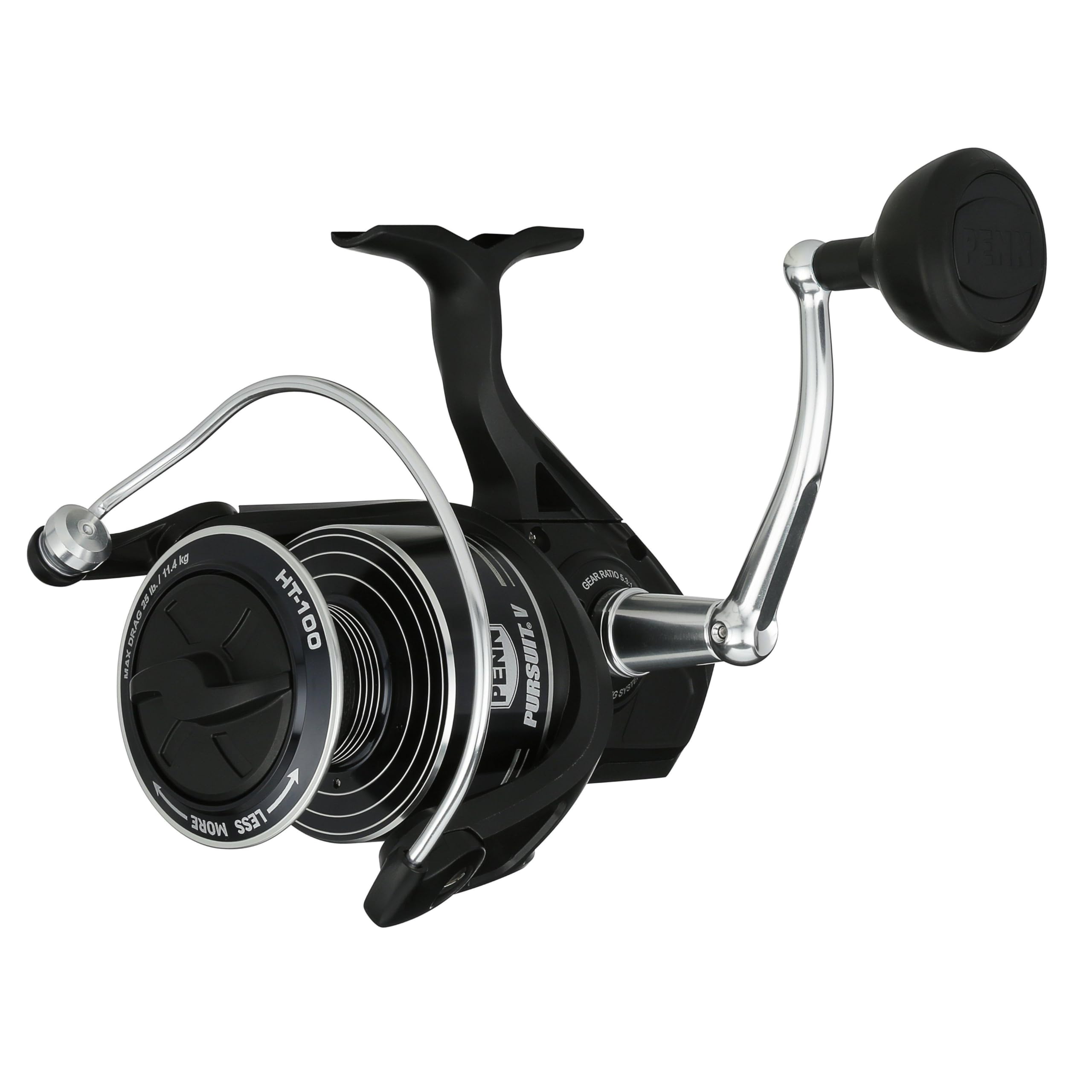 PENN Pursuit® V Kołowrotek spinningowy| Kołowrotek do połowu drapieżników w wodach słonych | Trolling, casting i łowienie na dnie | Pierścienie pojemności linki | Przełożenie 5,3:1 | 8000 | Oburęczny