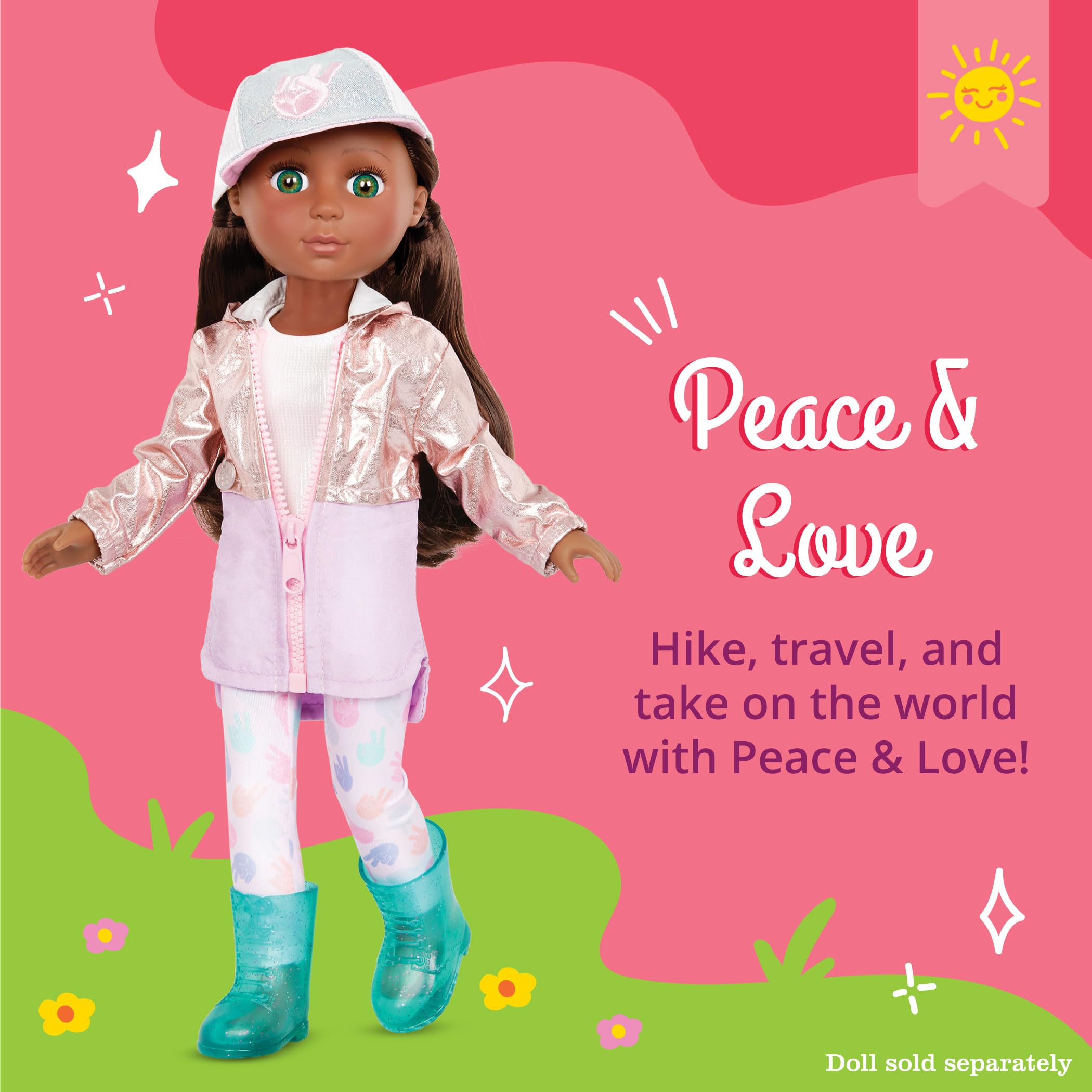Glitter Girls Strój 14-calowe lalki - Shimmering Jacket & Ball Cap - buty przeciwdeszczowe, legginsy i topy - zabawki dla dzieci 3 lata + - pokój i miłość, jednokolorowy, GG50178Z, biały, kolorowy, s