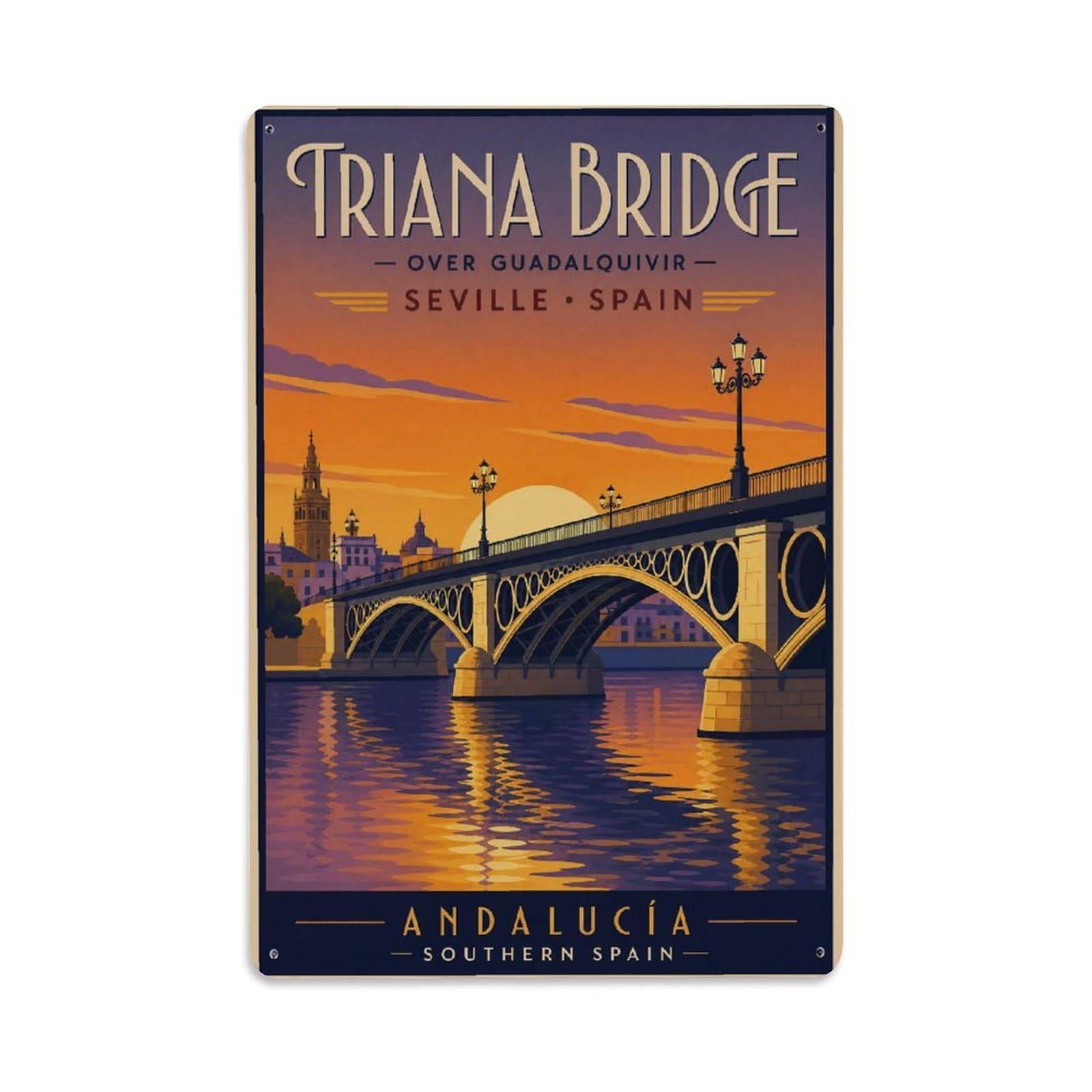 Yrnq 08X12inch Vintage Style Vintage Triana Bridge Guadalquivir Sunset Reflections Spain Metal Tin Sign