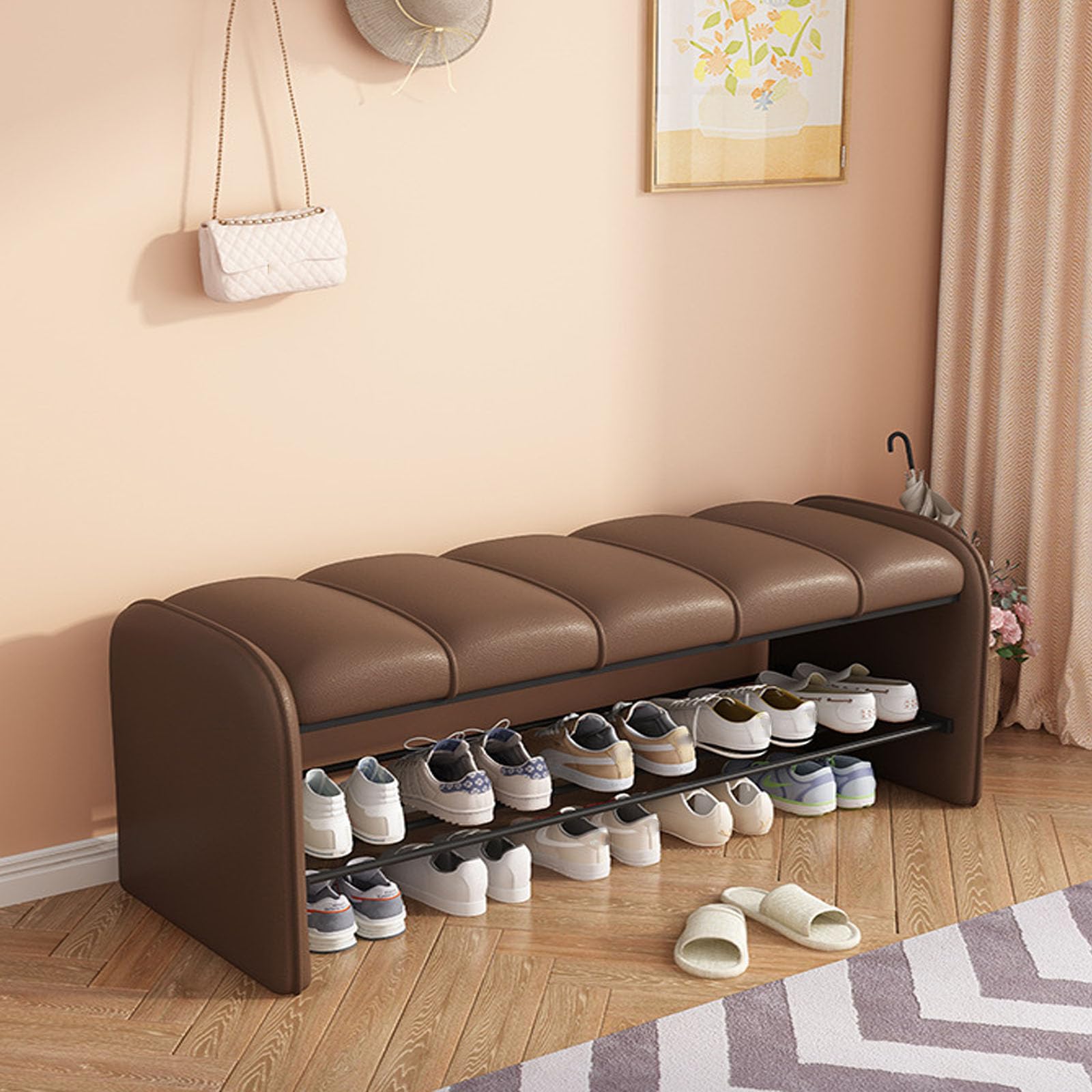 Petit banc à chaussures pour entrée et couloir avec étagère à chaussures d'entrée rembourrée