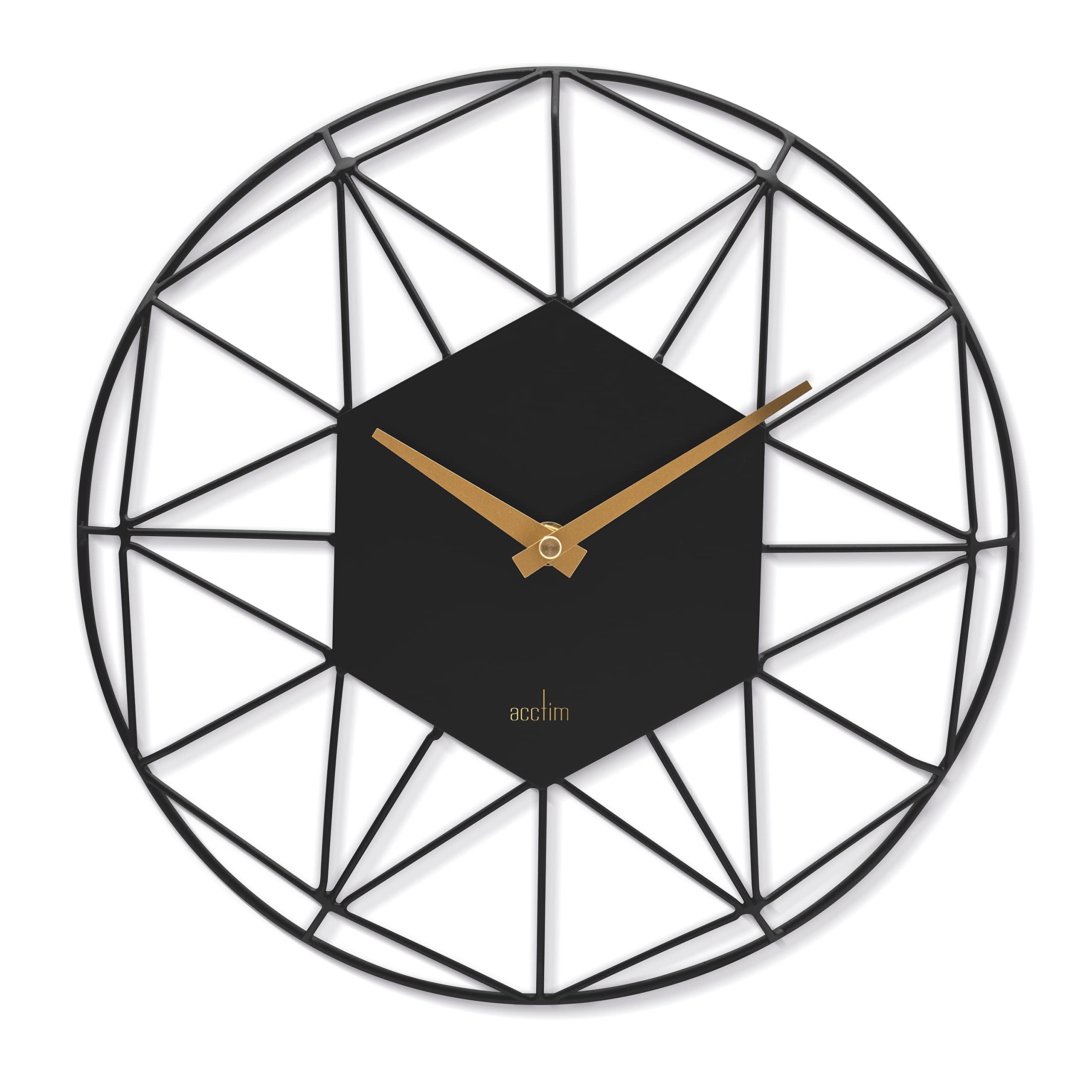 Acctim Alva Wall Clock Quartz Metal Geometric Wire Frame Open Dial Gold 30cm