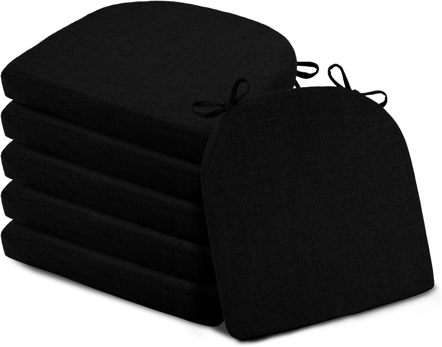 Basic Beyond Chair Cushions for Dining Chairs 6 Pack, Kitchen Chair Cushions with Ties and Non Slip Backing, 16 x 16 inches Chair Pads for Dining Chairs (Black)