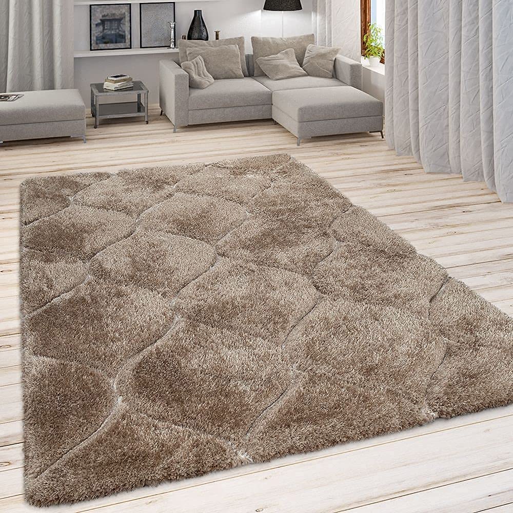 Multicolor 3D Living Room Bedroom Drawing Room Shaggy Fur Carpet Rugs & Mat (7x10 Feet, XL Size, Colour - Beige)