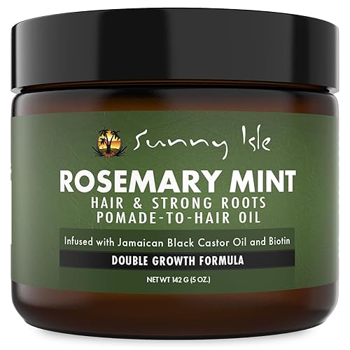 Sunny Isle Aceite de pomada para el cabello y raíces fuertes de romero y menta de 5 onzas, fórmula de doble crecimiento, infundido con biotina y