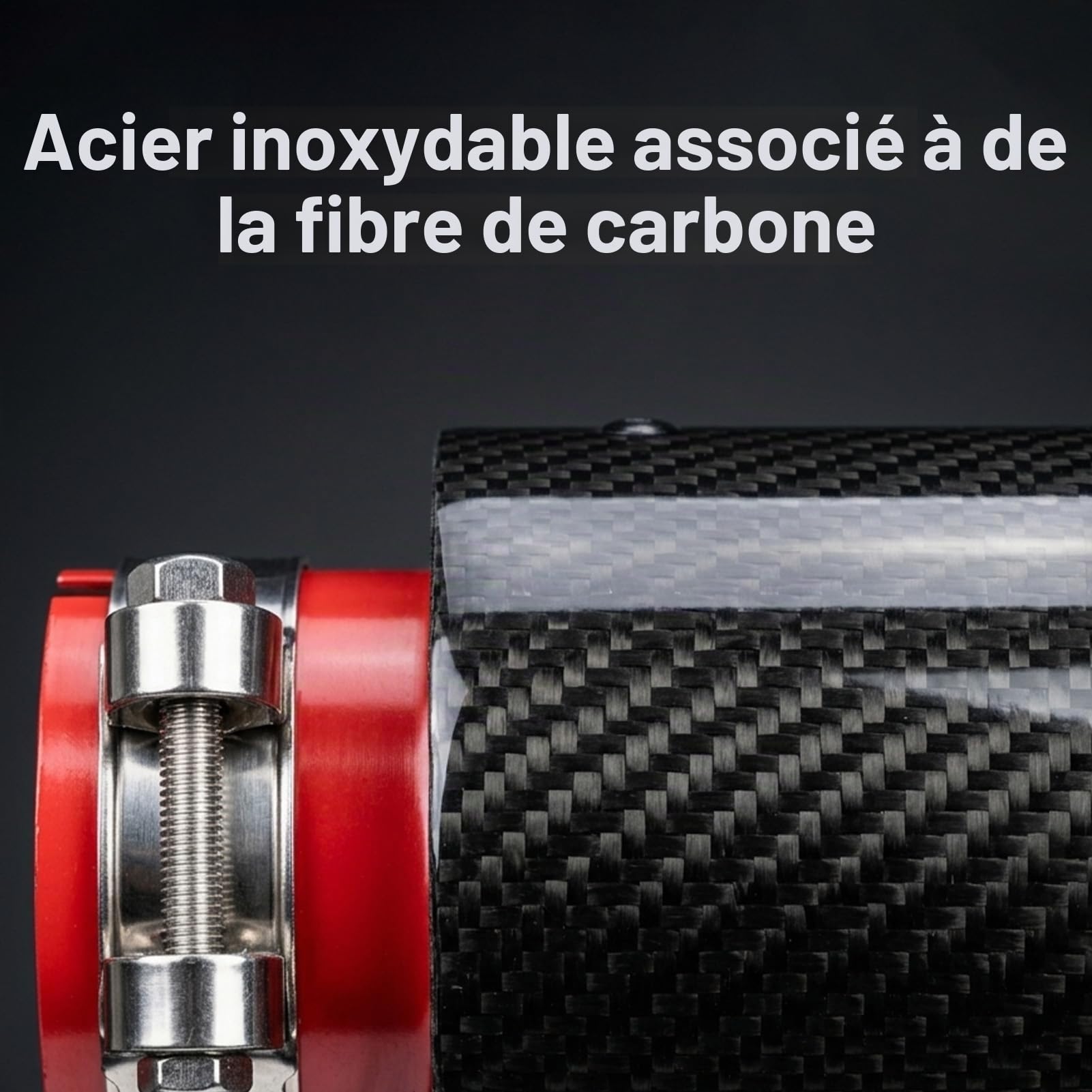 Gorge Arrière de Voiture 163mm/6,4 po, Embout D'échappement Universel en Fibre de Carbone Rouge Brillant Droit Entrée 63mm/2,5 po Sortie Simple 89mm/3,5po Embout Tube D'échappement Droit