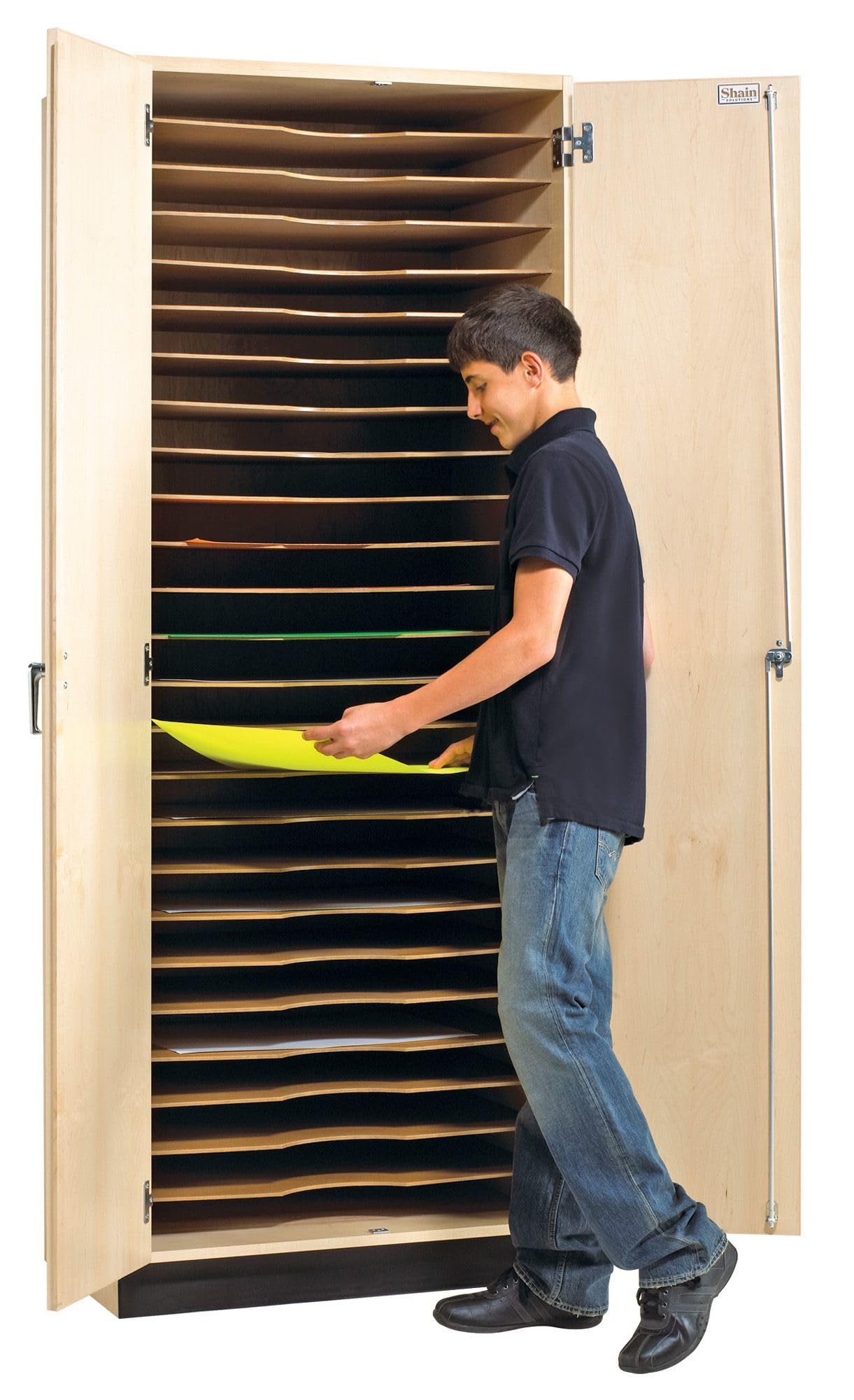 Diversified Spaces Classroom Flat Paper/Board Art Storage Cabinet, 32" W x 22" D x 84" H, 25 Slots That Hold up to 20" x 26" Boards & Papers, Maple Construction, 2 Locking Doors, Made in The USA