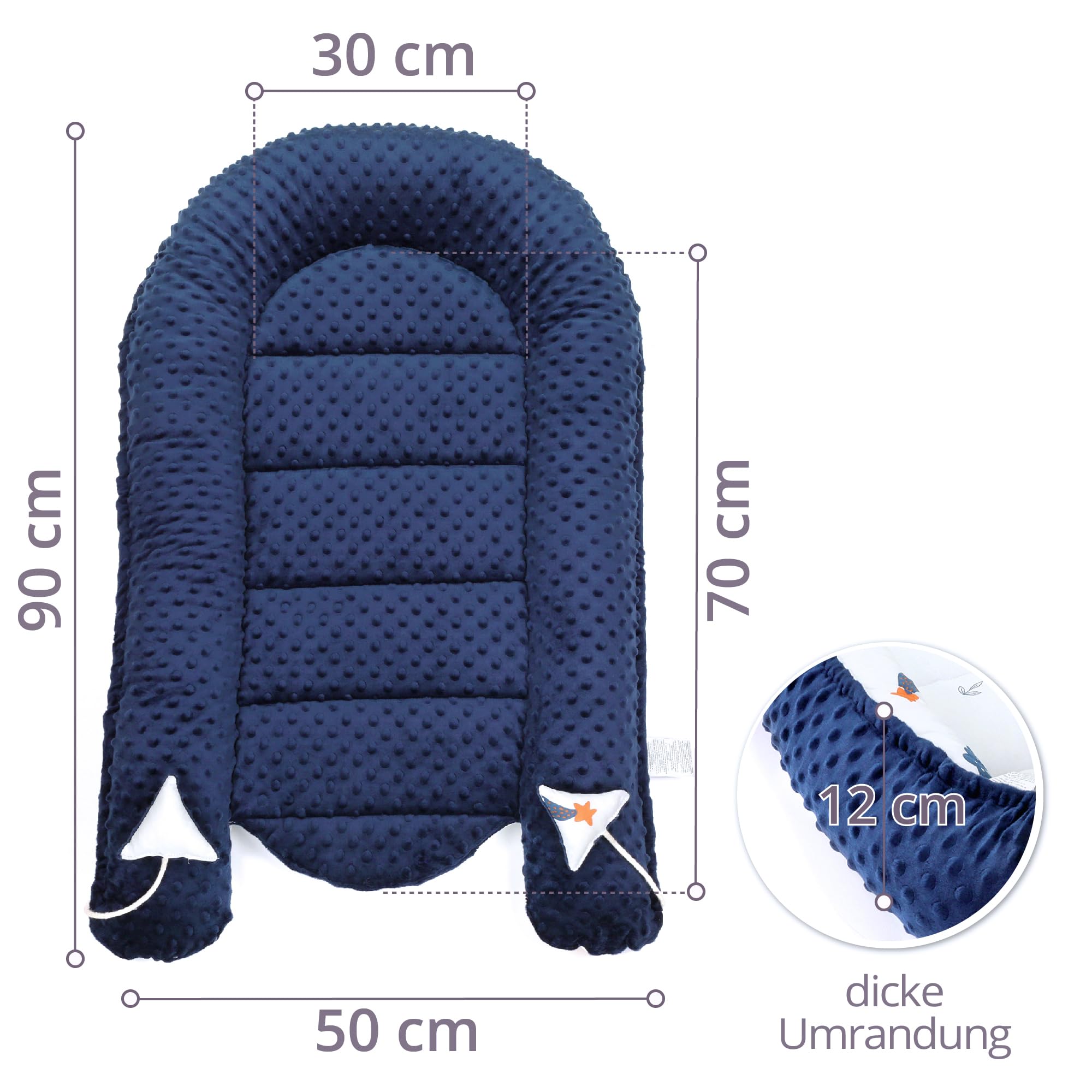 Riduttore lettino neonato - 90x50 cm nido culla pod cocoonababy babynest antisoffoco per bambina e bambino baby nest per neonati Arcobaleno blu scuro