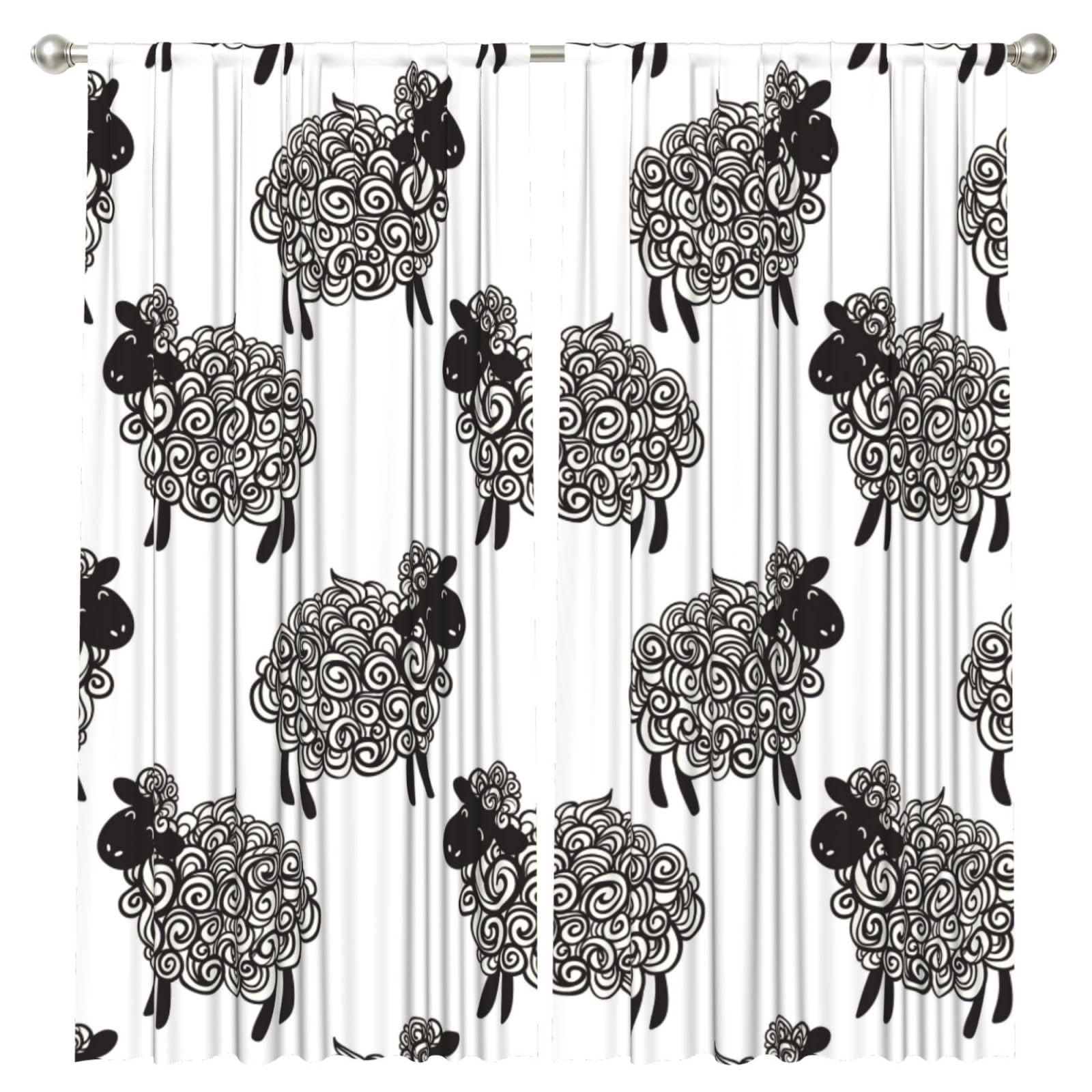 InOmak Cute Sheep, 2 Panels Window Curtains 52 x 84 Inch Blackout Curtains for Living Room Bedroom