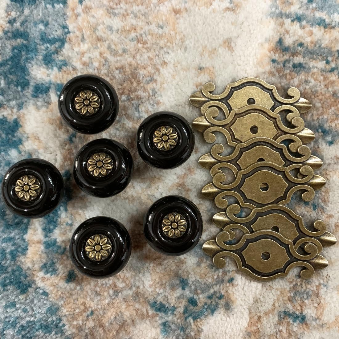 Vintage Ceramic Cabinet Knobs, [6 Pack] Antique Drawer Knobs with Backplate, Black Retro Mushroom Shape Knobs for Cabinets/Dressers/Drawer, Black