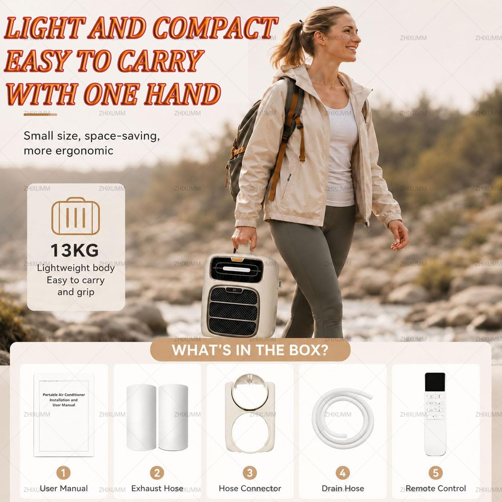 Condizionatore Portatile, Climatizzatore Mobile Per Piccoli Spazi (8–10 M²) | Condizionatore Da Campeggio Da 4700 Btu/800 W Con Modulo Di Riscaldamento Opzionale Da 800 W, Flusso D'Aria (45 Db)