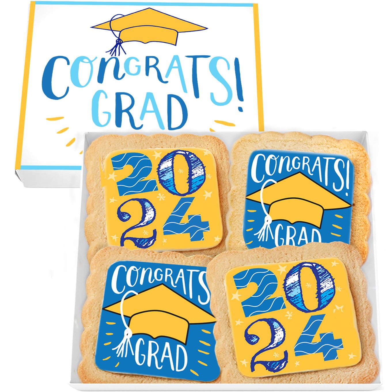 Graduation Cookies Gift Basket Box | Individually Wrapped | 4 Pack | Congratulations Congrats Grad for Women Men Kids | Food Gift | Nut Free | Kosher Dairy