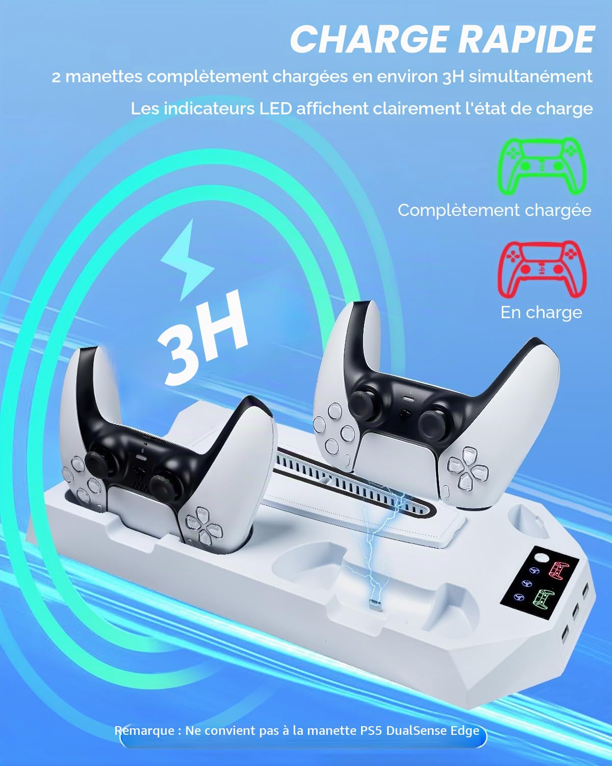 Sehawei Support PS5/PS5 Pro avec Ventilateur de Refroidissement et Chargeur Manette PS5, Ventilateur PS5 avec Télécommande pour PS5/PS5 Pro/ps5 Slim Disc & Digital