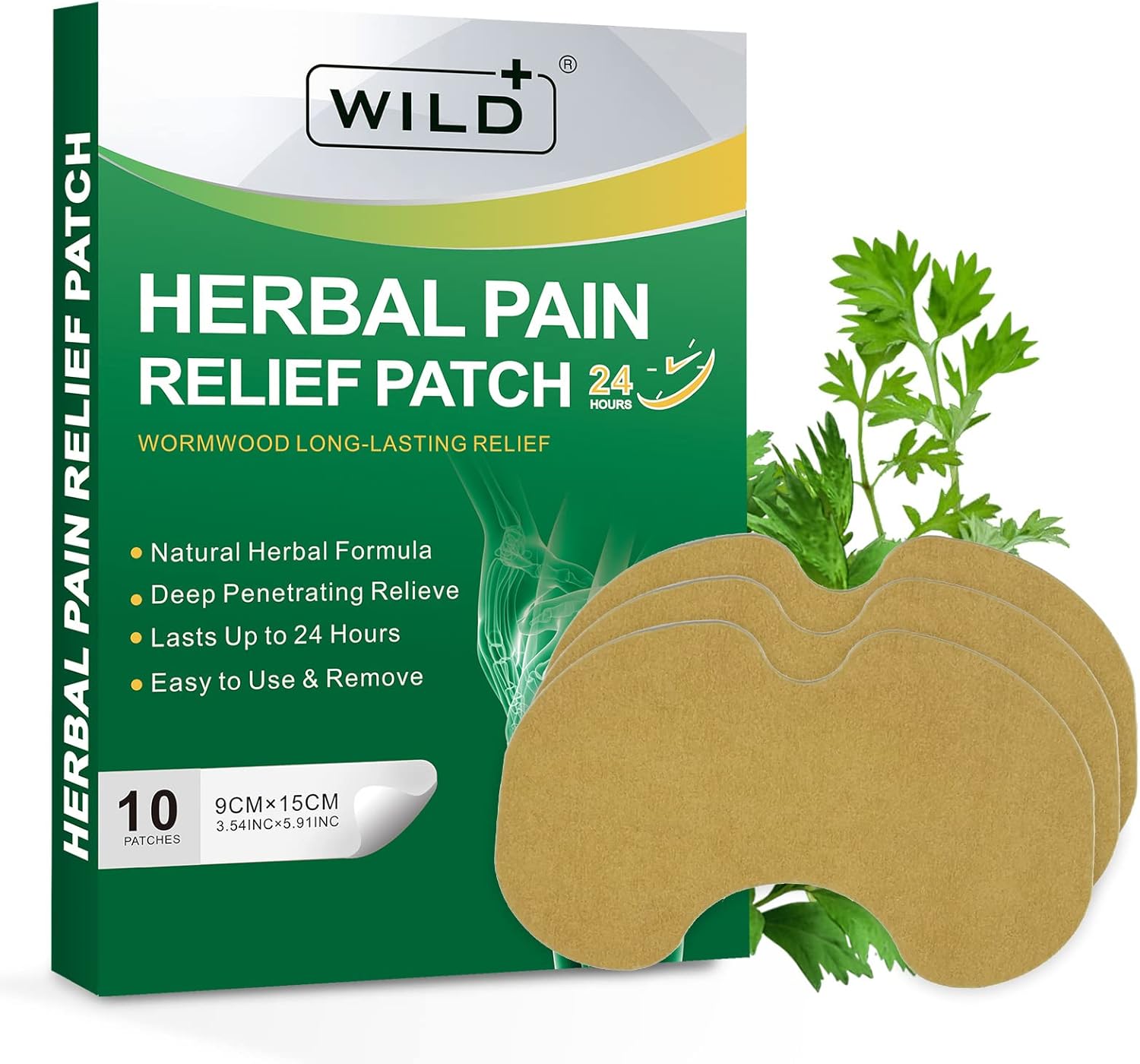 WILD+ Knee Pain Relief Patches, 10PCS Large Max Strength Herbal Heat