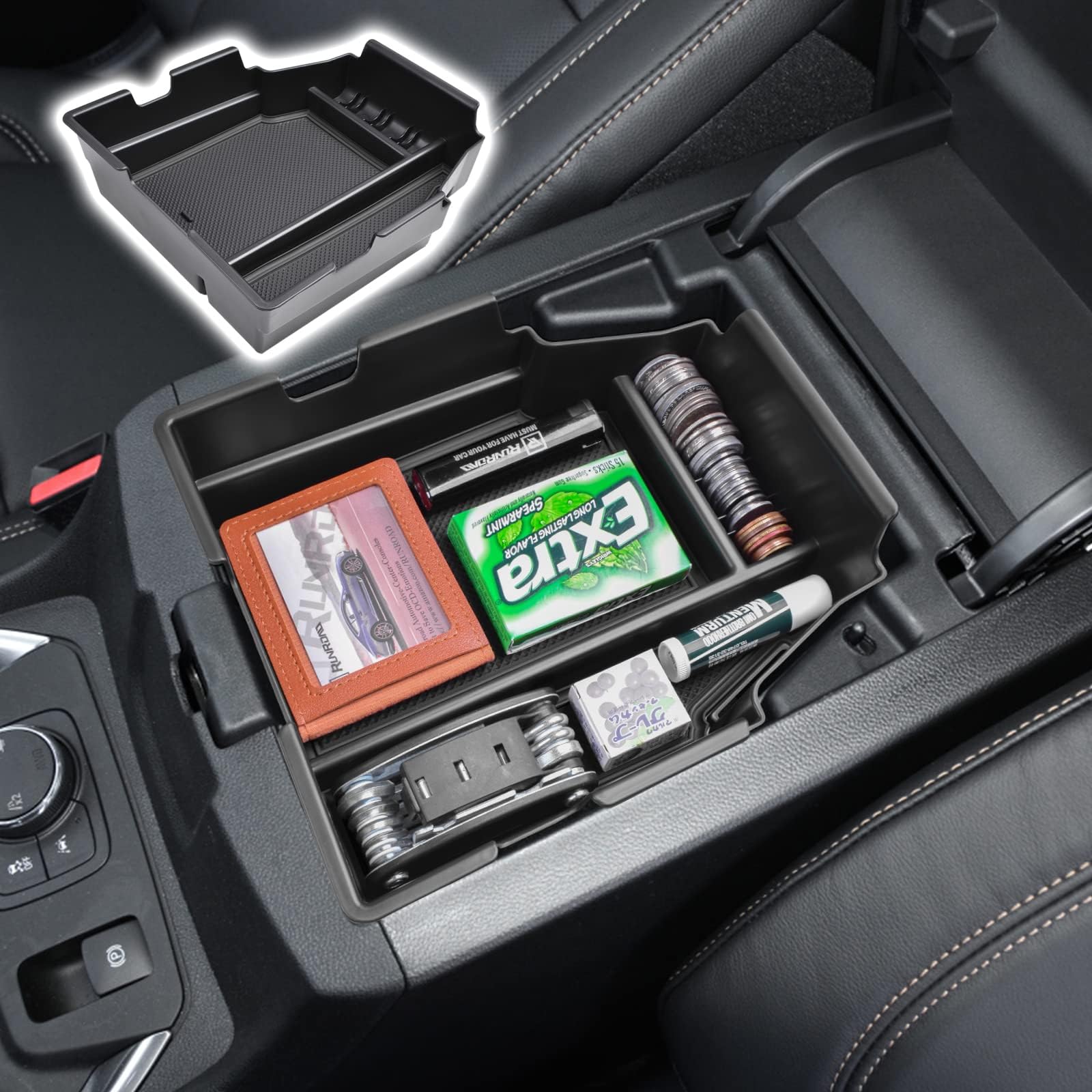 RUNROAD Center Console Organizer Tray Compatible with Chevy Traverse 2018-2021 2022 2023 Accessories, Insert Secondary Storage Box ABS Material Armrest Tray Black