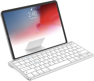 Nulaxy KM13 Wireless Bluetooth Keyboard with Sliding Stand Compatible with Apple iPad iPhone Samsung Android Windows Tablets Phones Keyboard - Silver