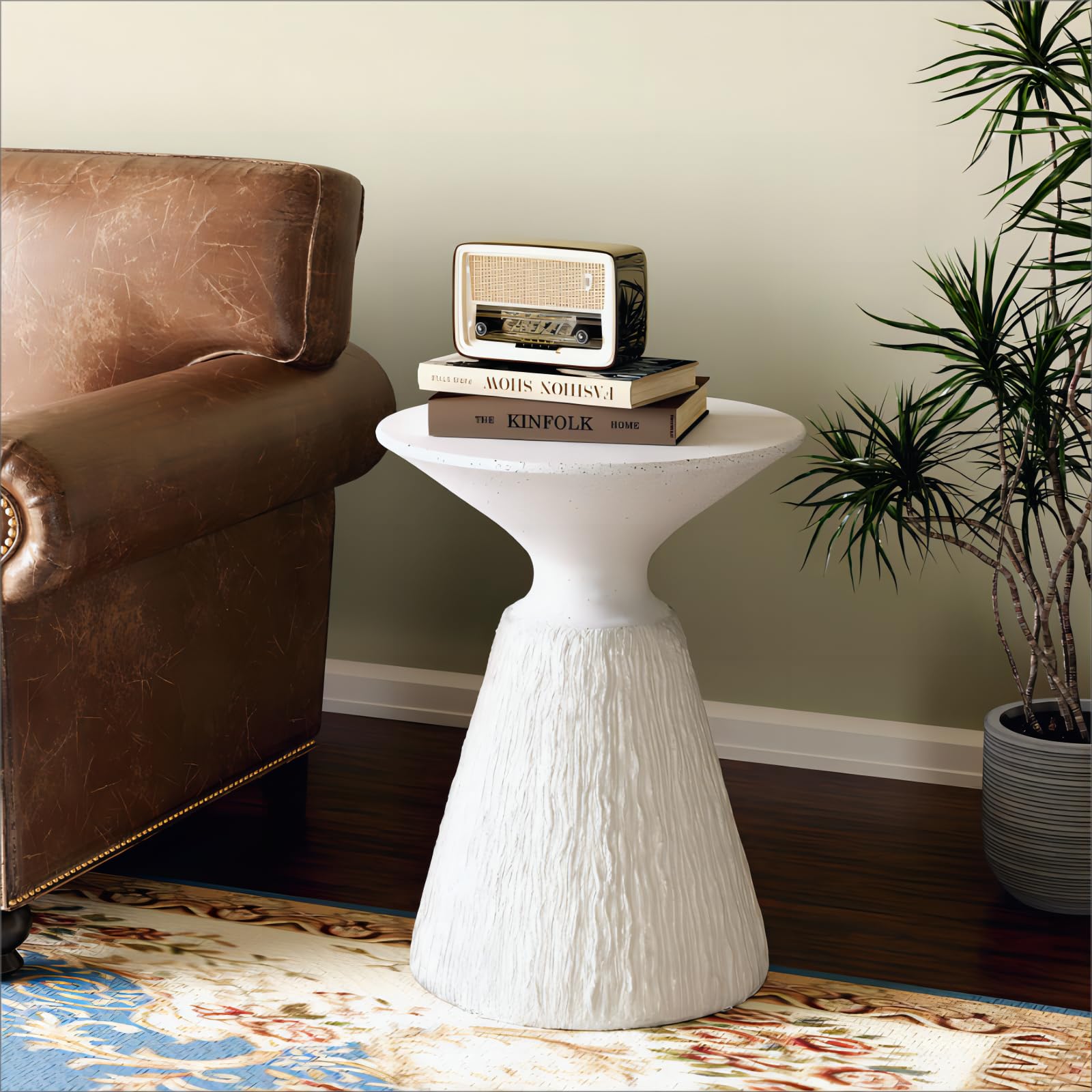 SUNBURY Outdoor Side Table, Round Concrete Side Table, Mushroom End Table for Plant Stand, Modern Accent Table, Marble Garden Stool for Patio,