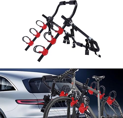 Miniatura 5 de Soporte de enganche de 3 bicicletas, soporte de bicicleta plegable para la mayoría de automóviles, SUV, sedán, hatchback, minivan, negro y rojo