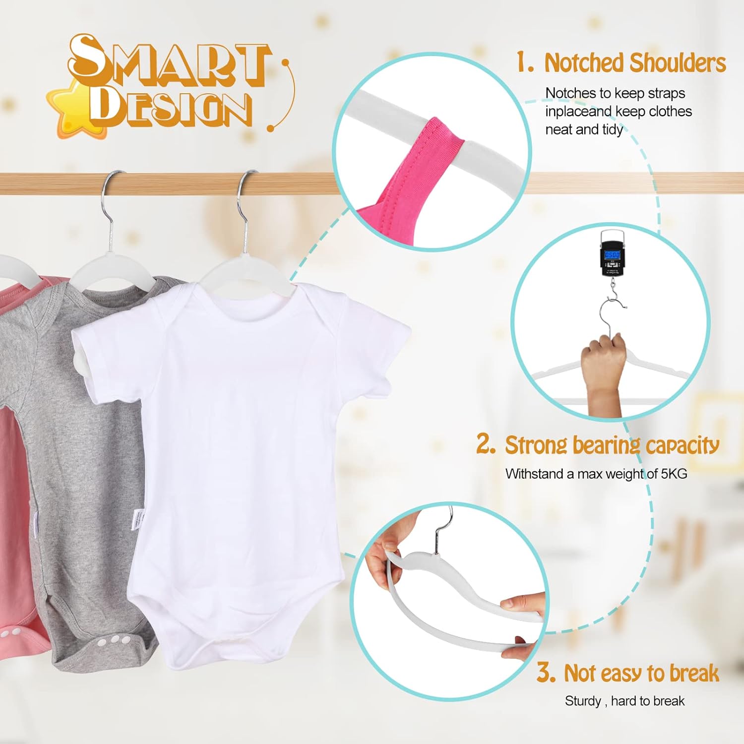 Tinfol White Velvet Kids Hangers 60 Pack, 14 Inch Premium Ultra Thin Cute Childrens Clothes Hangers for Closet, Small Non Slip Felt Toddler Hangers for Kids Clothes