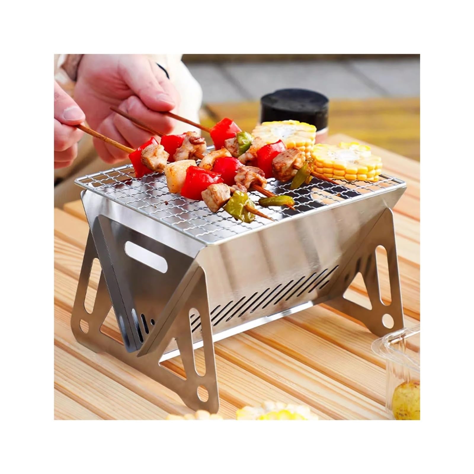 Grill węglowy Składany piec do grillowania na zewnątrz z piecem parzenia herbaty Domowy grill wewnętrzny misą Pikniki kempingowe na świeżym powietrzu