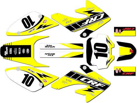 Graphics Kit for Honda CRF80 /CRF100 2004-2016 Speed Series Yellow 09 Mil - Dirt Bike Custom Racing Graphics Decals Stickers Kit, no-Plastics