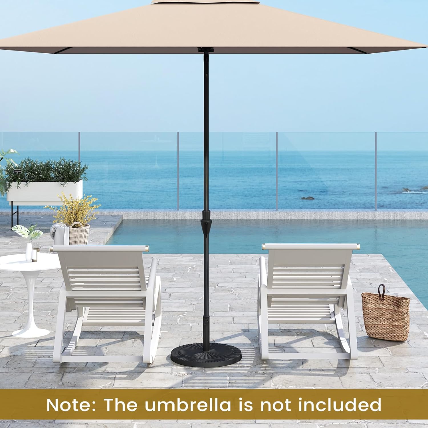 HAPPYGRILL Heavy Duty Umbrella Base 31.5 lbs, Round Parasol Holder with Adjustable Knob for Φ1.5-Φ1.9 Pole, Resin Umbrella Base Stand with Beautiful Decorative Pattern, Easy Setup