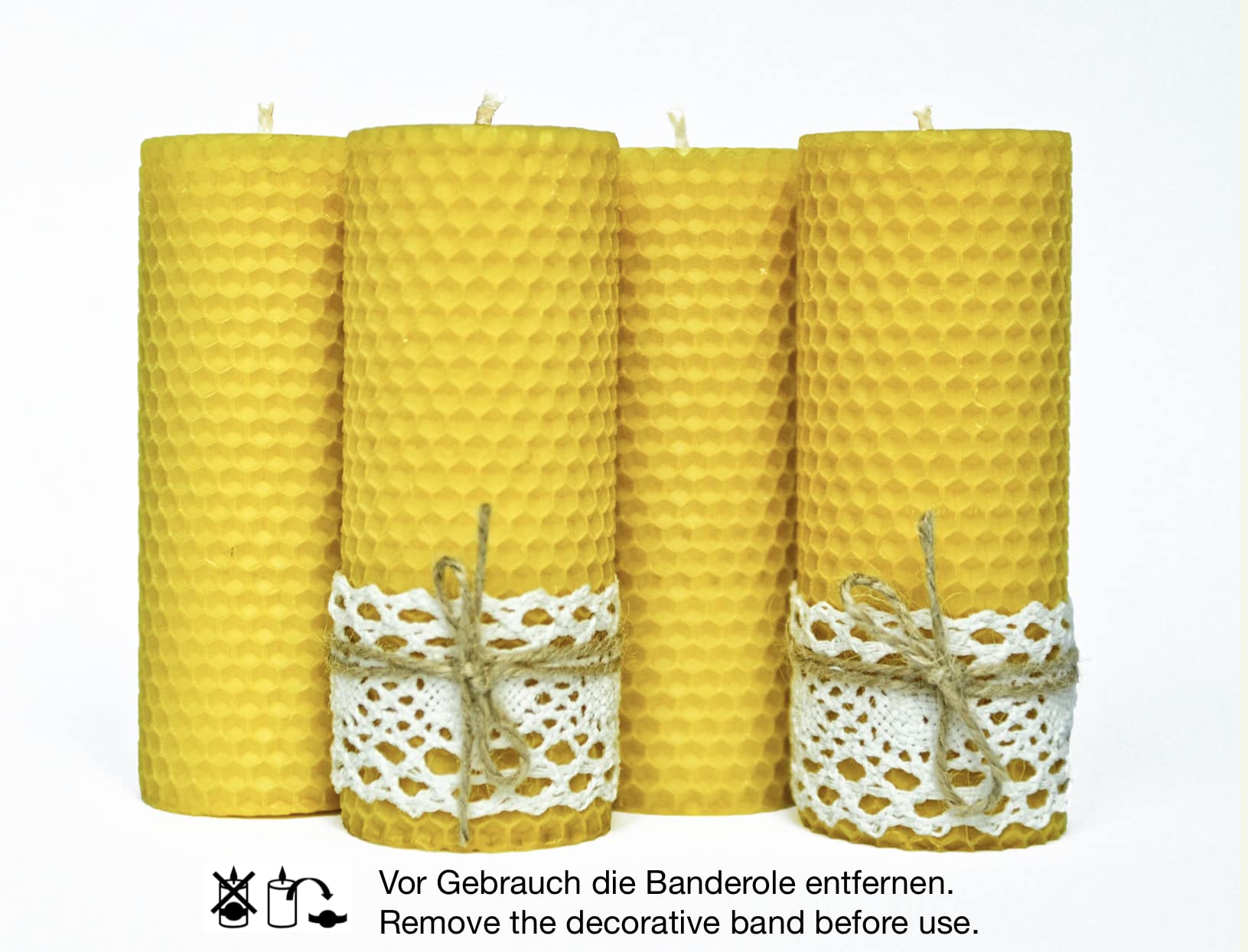 Xanty Velas de cera de abejas (13 cm x 5 cm), 4 velas doradas grandes de 100% cera de abeja, velas de panal, velas de pilar, 10 horas de combustión, velas de Adviento doradas y amarillas