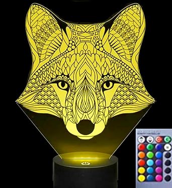 3D Fox Night Light Lamp Illusion 16 Color Changing Table Desk Decoration Lamps Acrylic Flat ABS Base USB Cable Birthday Gift Toys