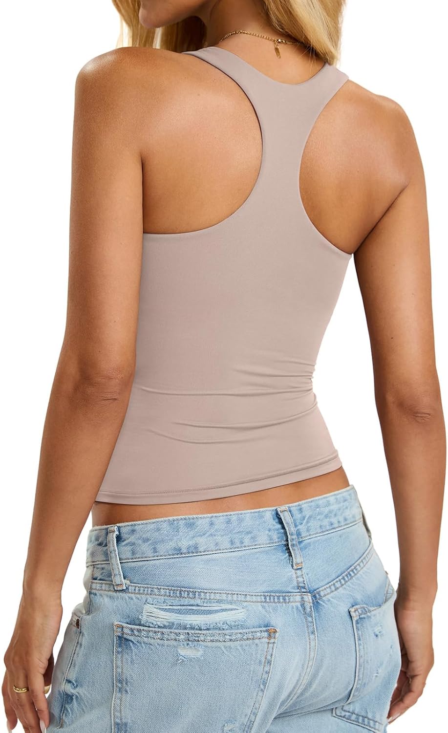 Womens Padded Racerback Tank Tops Double Lined Built in Bra Cami Tops Basic Fitted Shirts Summer Going Out Tops - Image 2