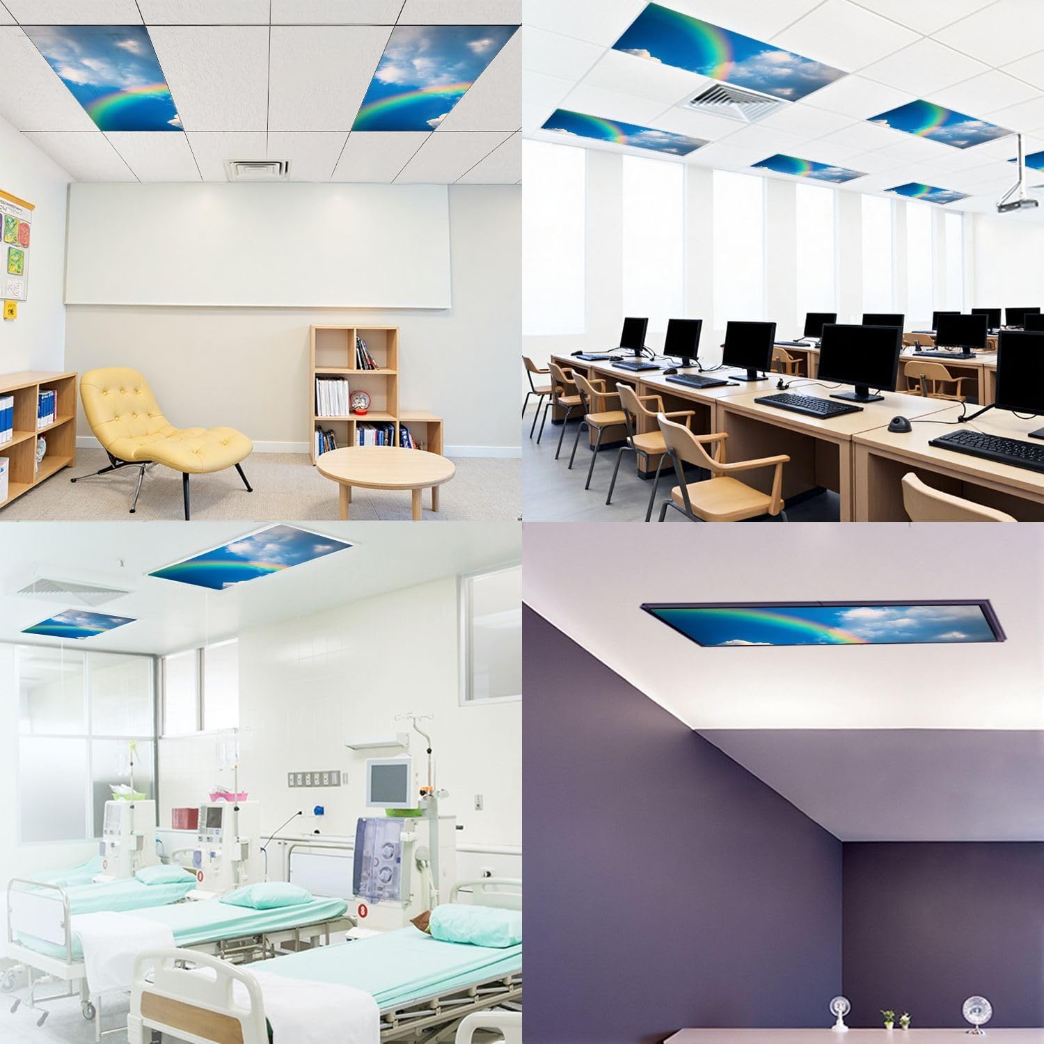 Fluorescent Light Covers for Ceiling Lights Colorful Rainbow Clouds Easy to Install Magnetic Light Filter for Classroom Office Hospitals School Home Decor