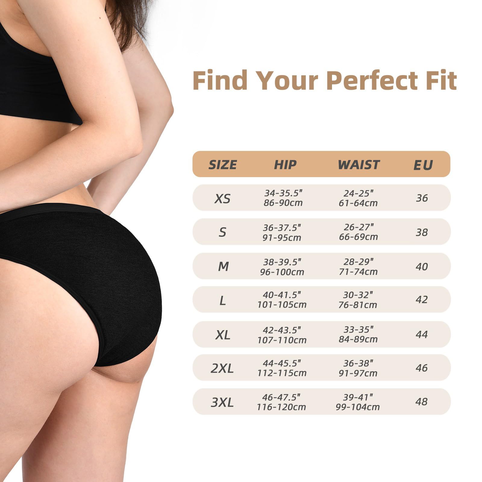TIICHOO Periodenunterschwäsche Starke Blutung für Frauen & Mädchen Weiche Bequem Periodenslip Damen 3er Pack (L, Schwarz 3 stück)