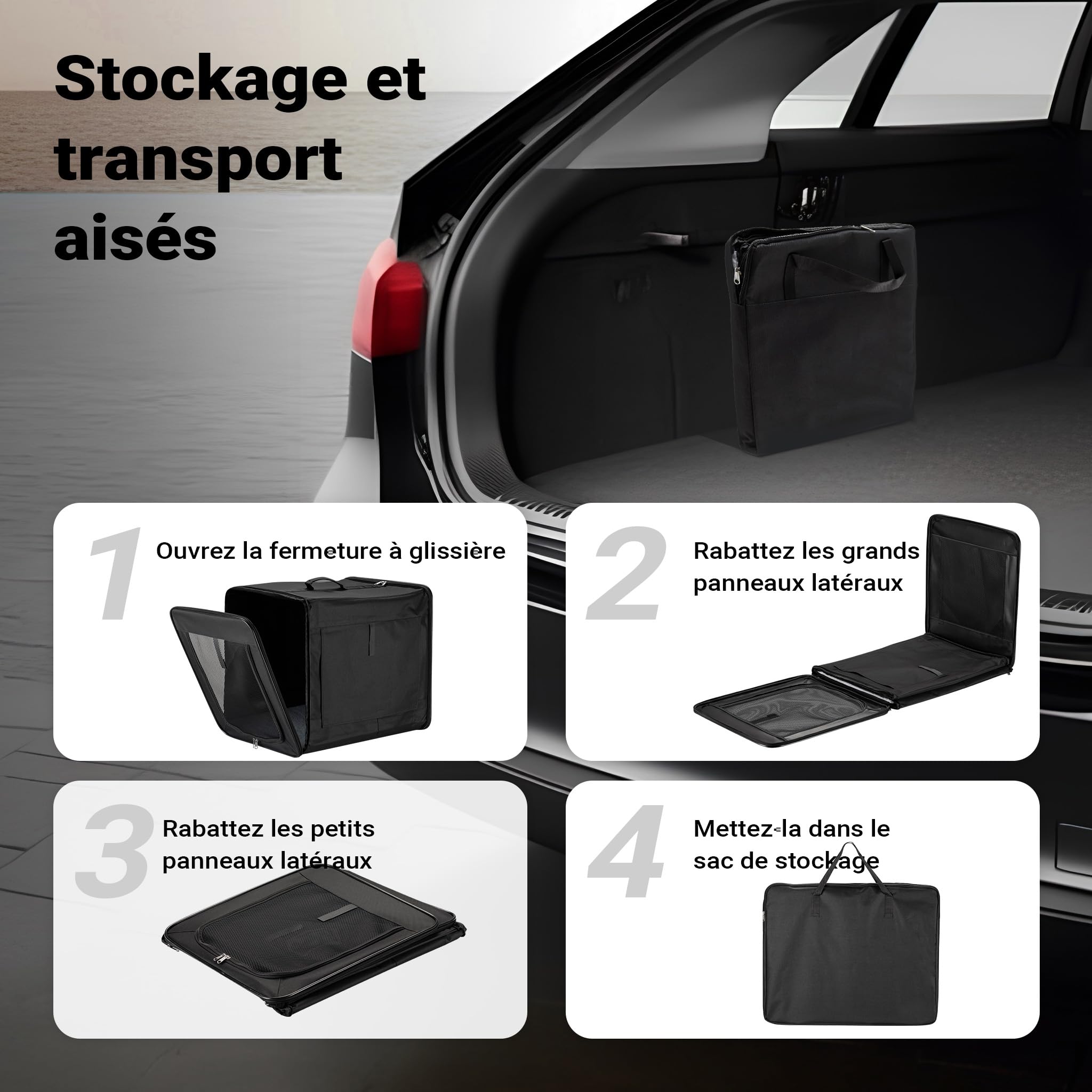 Wiltec Caisse de Transport Noire Pliable pour Chiens Chats Animaux domestiques - Taille M / 58 x 46 x 53 cm/Charge Max. 10 kg - avec Coussin - boîte Voyages Canine féline