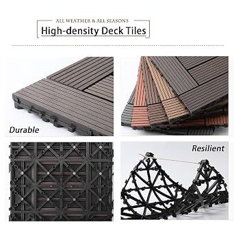 Composite Decking Tiles Boards, Outdoor Wood Interlocking Deck Tiles Pack Of 8 Multicolor 30x30x2cm(S-Brick)