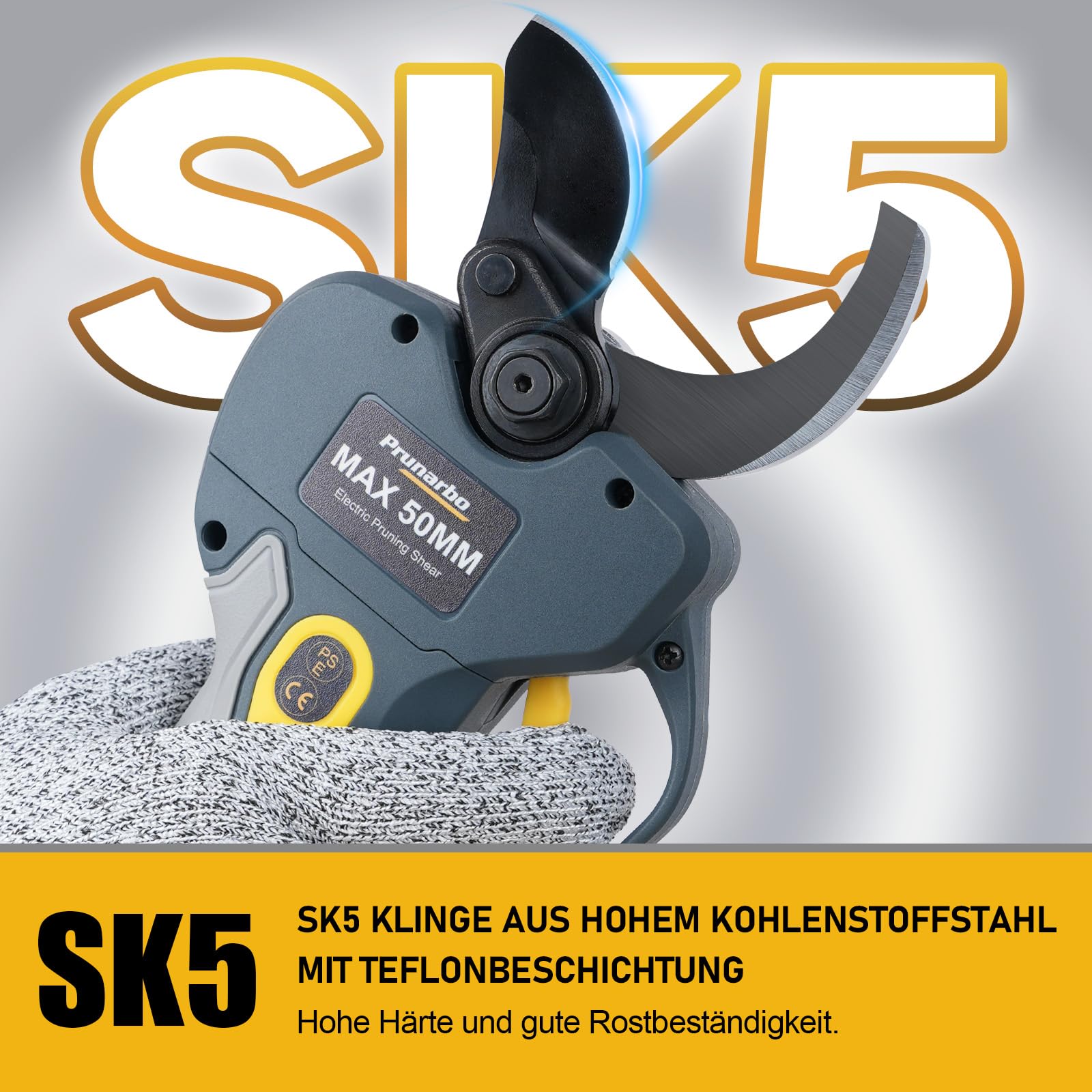 Akku Astschere 50mm mit Verlängerungsstiel für Baumpflege | professionelle Akku Gartenschere mit Verlängerung, 1,3–2,5m Teleskopstiel, Für hohe Äste und präzise Baumschnitte