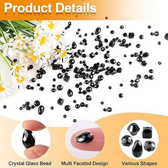 Crystal Beads, 600pc Rondelle Jewelry Glass Beads Bulk, Assorted; 4/6/8mm Black