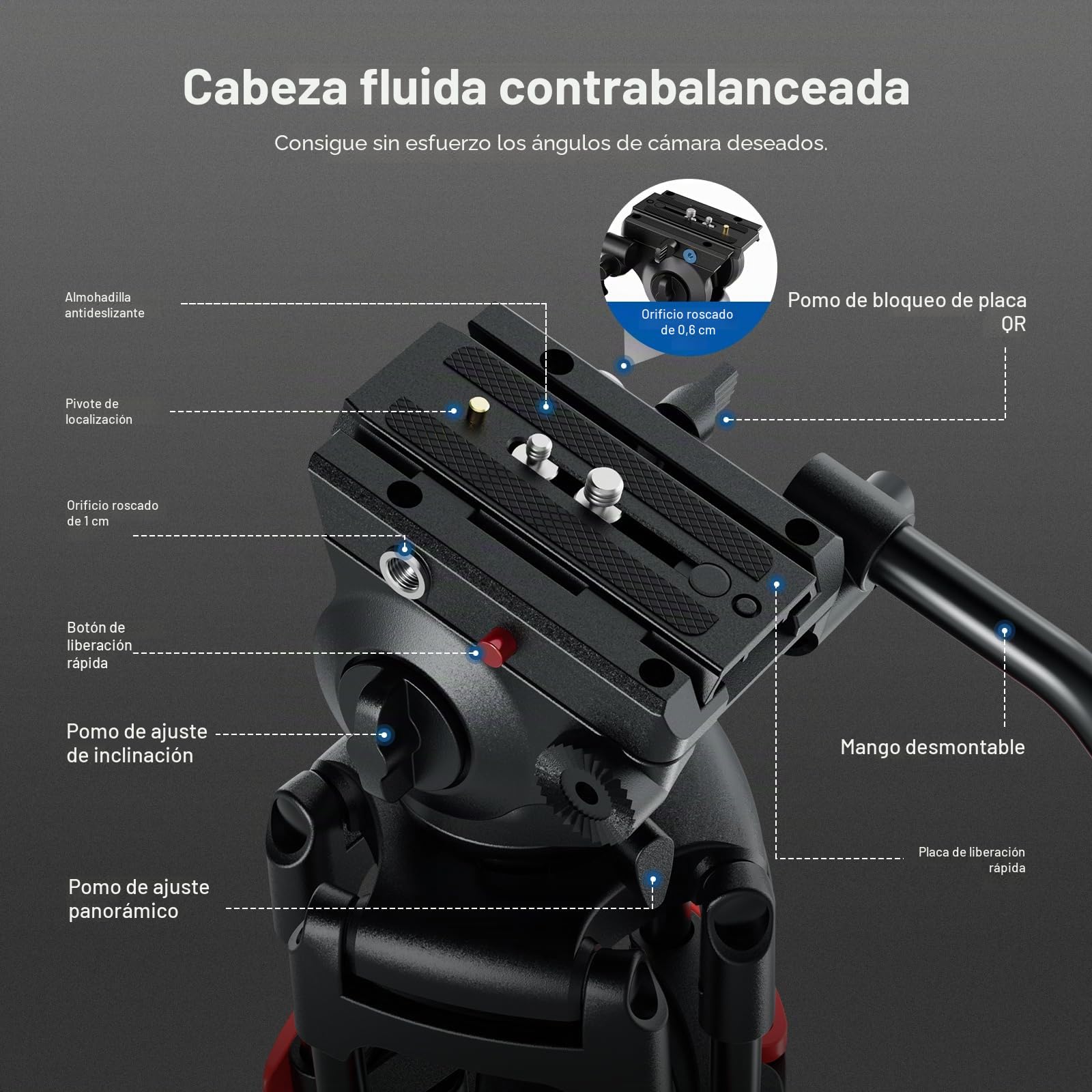 NEEWER Básico 74" Trípode Vídeo con Cabezal Fluido, Trípode Cámara Metal con Amortiguación, Esparcidor de Nivel Medio, Placa Liberación Rápida Compatible con Manfrotto 501, Carga Máx 17.6 lb, TP37